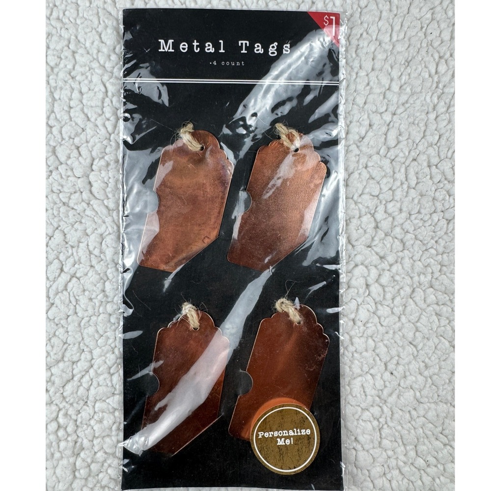 Horizon Group USA Copper Metal Tags 4 Count Scalloped Edge Jute Twine 36451B NEW